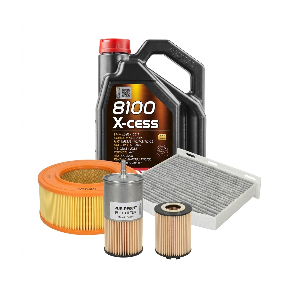 Kit revizie ulei Motul 8100 X-CESS 5W-40 + filtre VW Golf 5 1.6 FSI 115 CP – PURRO