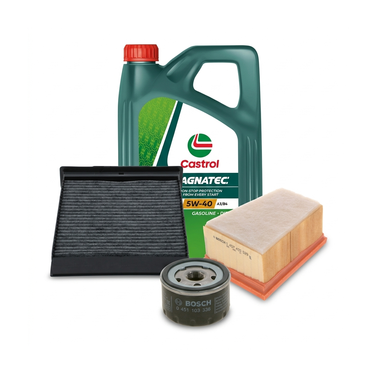 Kit revizie ulei Castrol MAGNATEC 5W-40 A3/B4 + filtre Renault Megane 2 1.4 16V 82 CP – Bosch