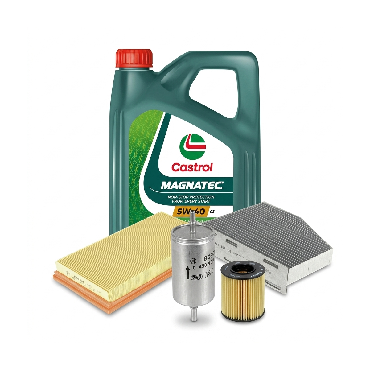 Kit revizie ulei Castrol MAGNATEC 5W-40 C3 + filtre VW Golf 5 1.4 FSI 90 CP – Bosch