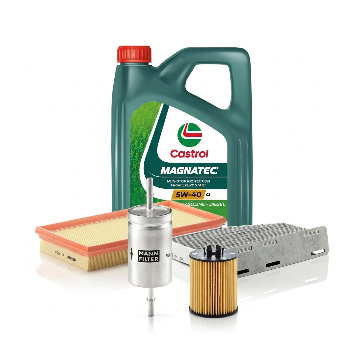 Kit revizie ulei Castrol MAGNATEC 5W-40 C3 + filtre VW Golf 5 1.4 FSI 90 CP – MANN