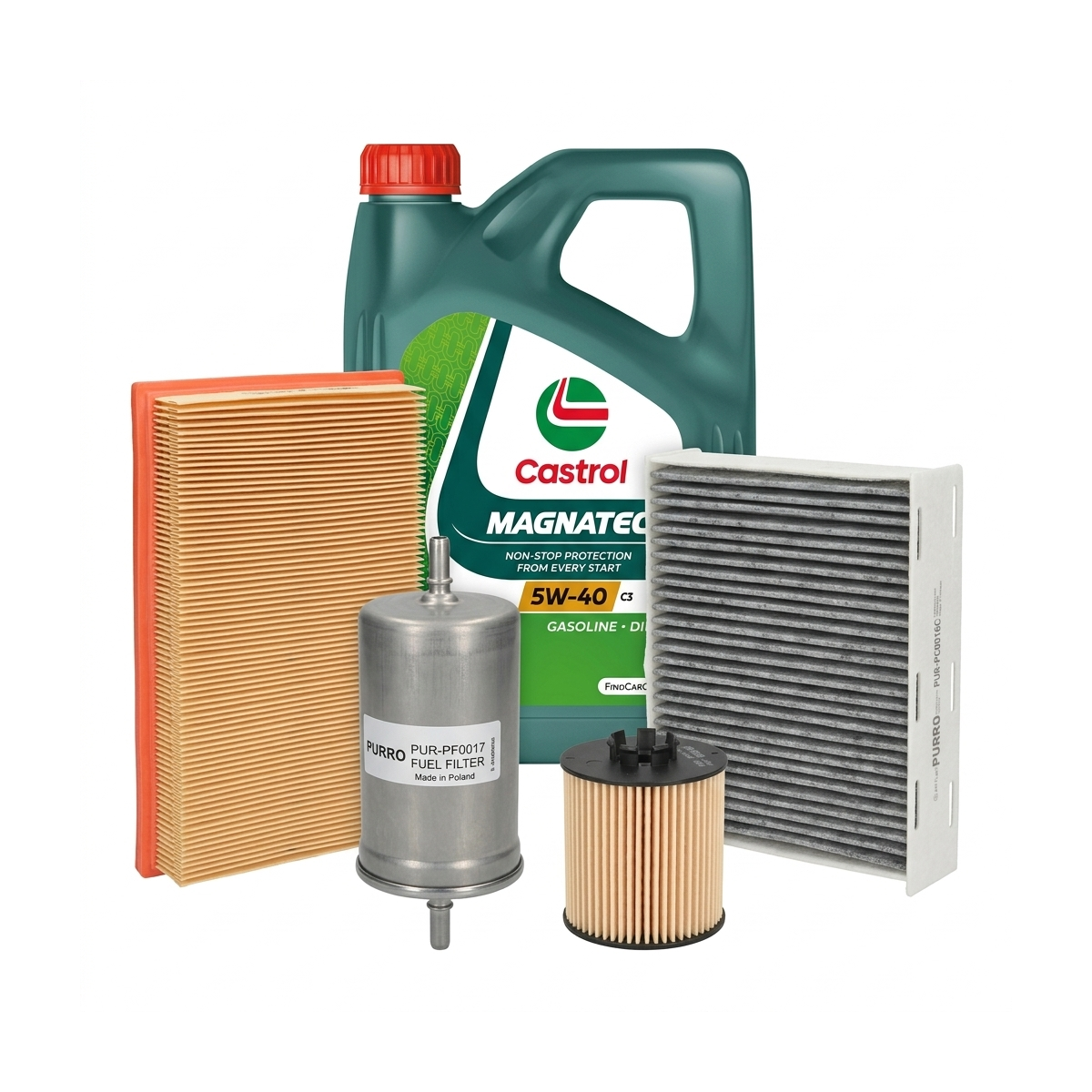 Kit revizie ulei Castrol MAGNATEC 5W-40 C3 + filtre VW Golf 5 1.4 FSI 90 CP – PURRO