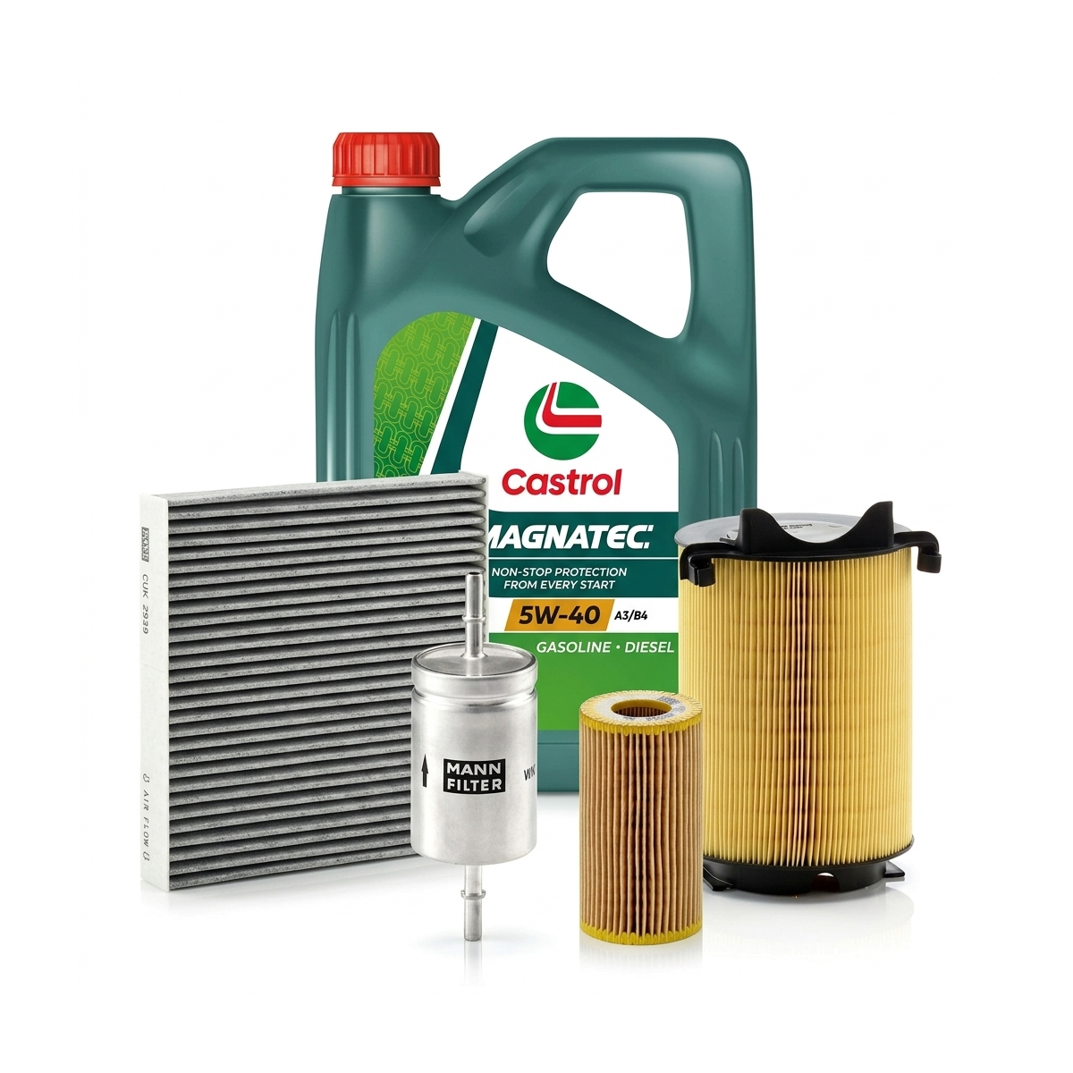 Kit revizie ulei Castrol MAGNATEC 5W-40 A3/B4 + filtre VW Touran 1T1/1T2 2.0 FSI 150 CP – MANN