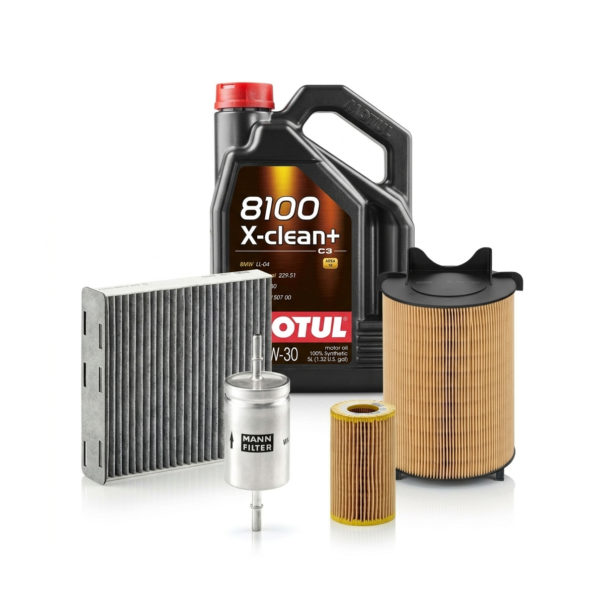 Kit revizie ulei Motul 8100 X-CLEAN+ 5W-30 + filtre VW Touran 1T1/1T2 2.0 FSI 150 CP – MANN