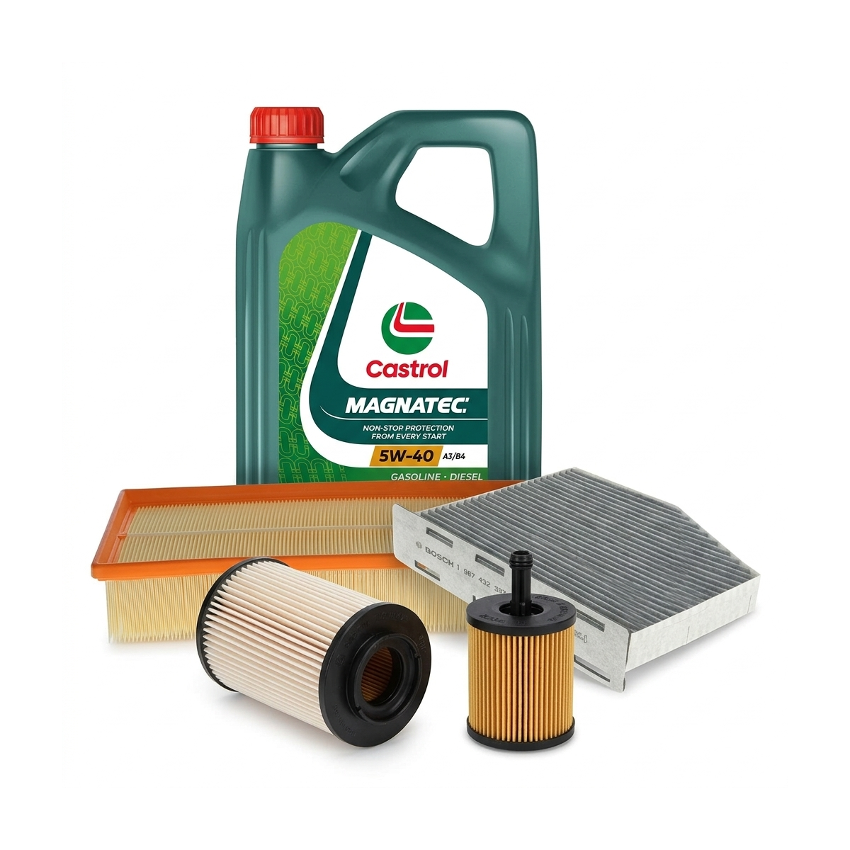 Kit revizie ulei Castrol MAGNATEC 5W-40 A3/B4 + filtre VW Touran 1T1/1T2 1.9 TDI 105 CP – Bosch