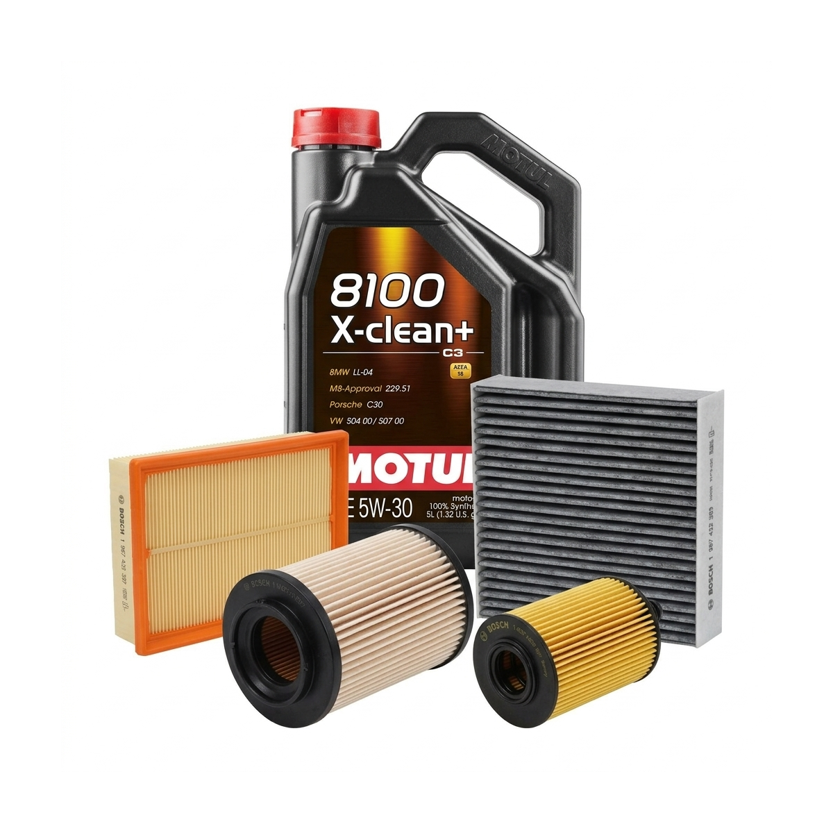 Kit revizie ulei Motul 8100 X-CLEAN+ 5W-30 + filtre VW Touran 1T1/1T2 1.9 TDI 105 CP – Bosch