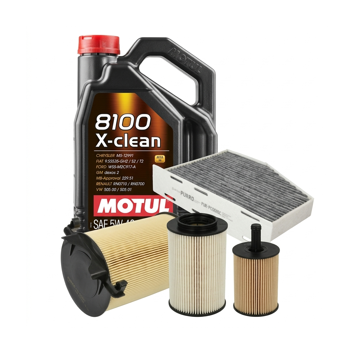 Kit revizie ulei Motul 8100 X-CLEAN 5W-40 + filtre VW Golf 5 2.0 SDI 75 CP – PURRO