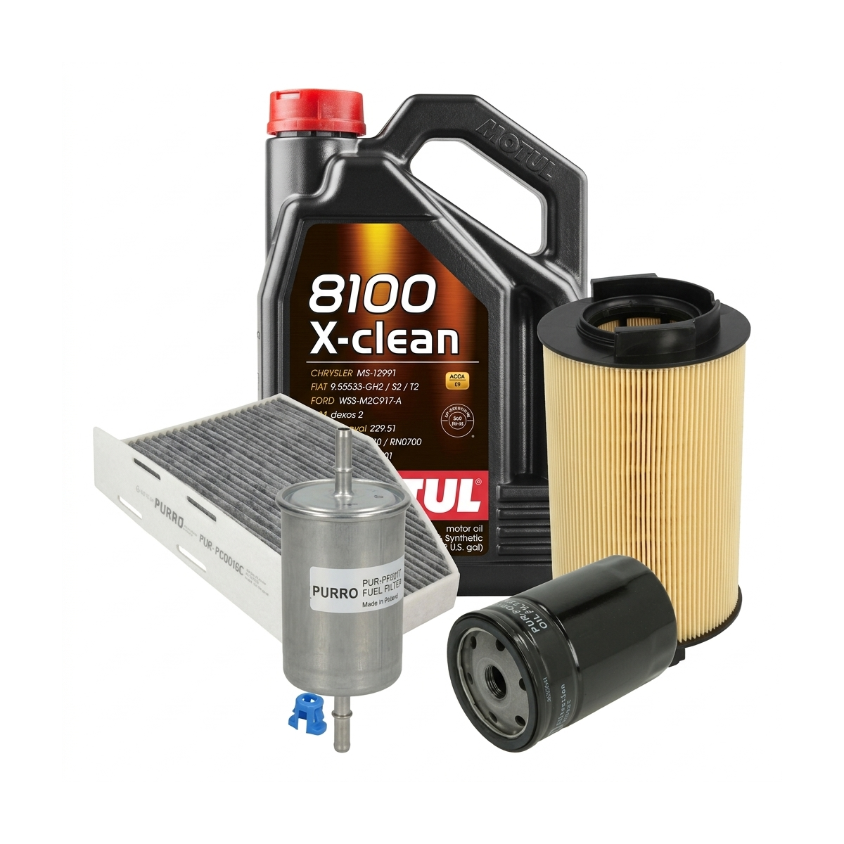 Kit revizie ulei Motul 8100 X-CLEAN 5W-40 + filtre VW Golf 5 1.6 102 CP – PURRO