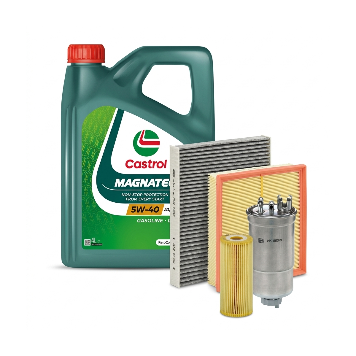 Kit revizie ulei Castrol MAGNATEC 5W-40 A3/B4 + filtre VW Passat B5.5 2.0 TDI 136 CP – MANN