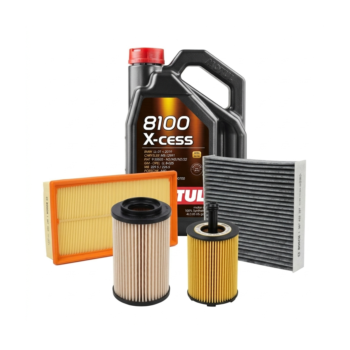 Kit revizie ulei Motul 8100 X-CESS 5W-40 + filtre Skoda Octavia 2 2.0 TDI 16V 140 CP – Bosch