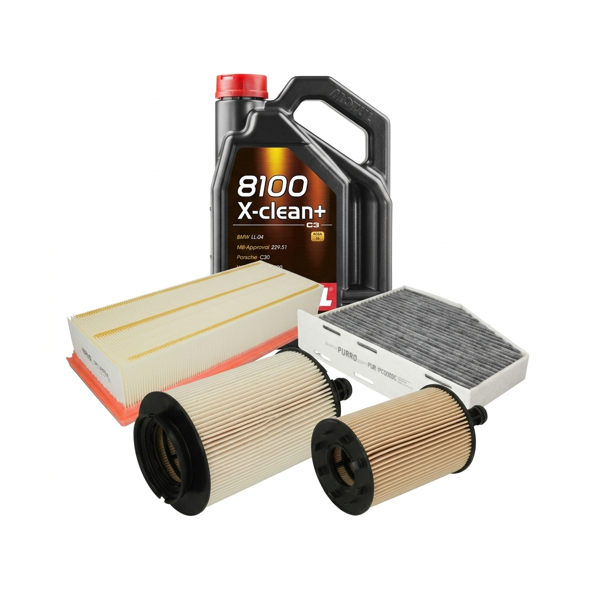 Kit revizie ulei Motul 8100 X-CLEAN+ 5W-30 + filtre Skoda Octavia 2 2.0 TDI 16V 140 CP – PURRO