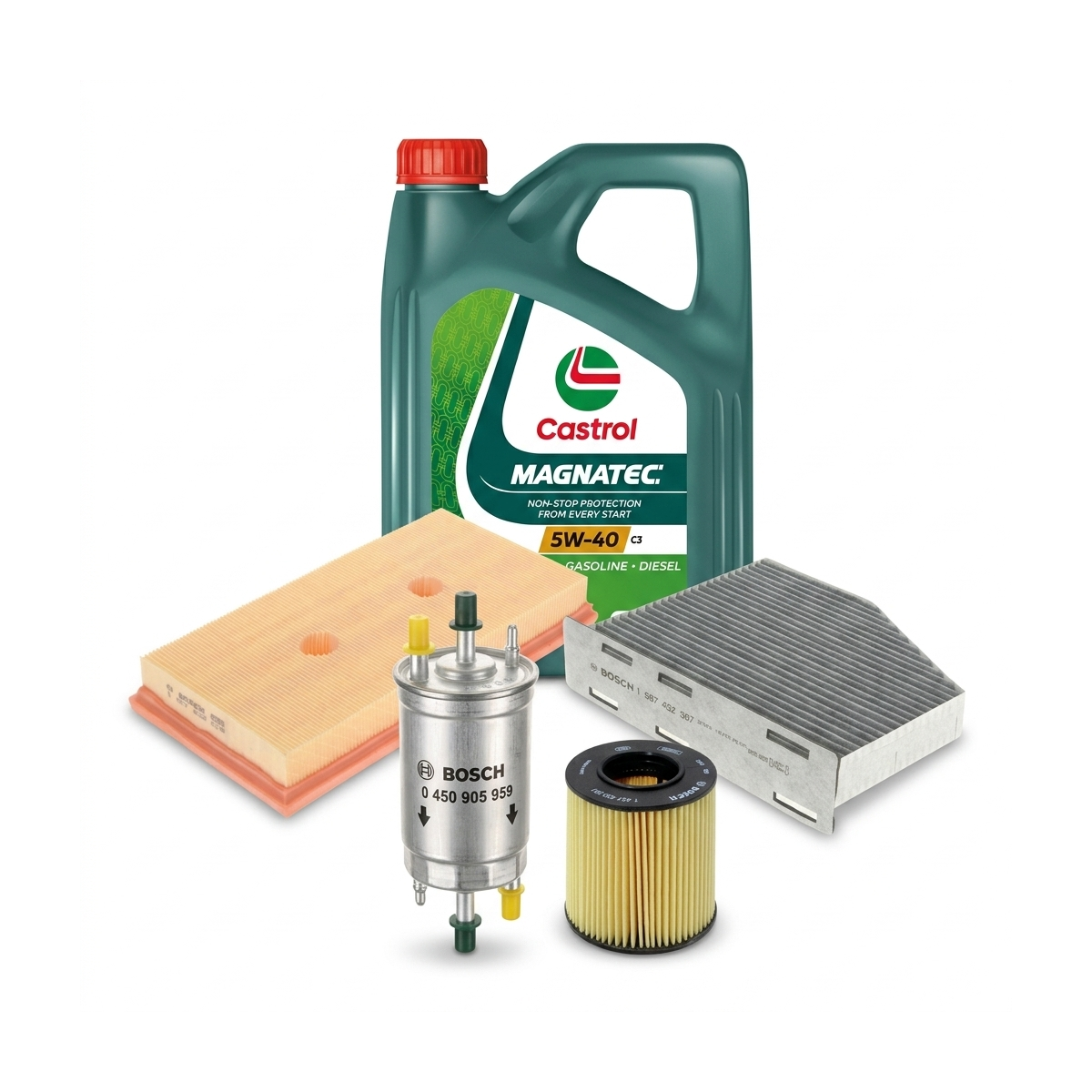 Kit revizie ulei Castrol MAGNATEC 5W-40 C3 + filtre Skoda Octavia 2 1.6 FSI 115 CP – Bosch