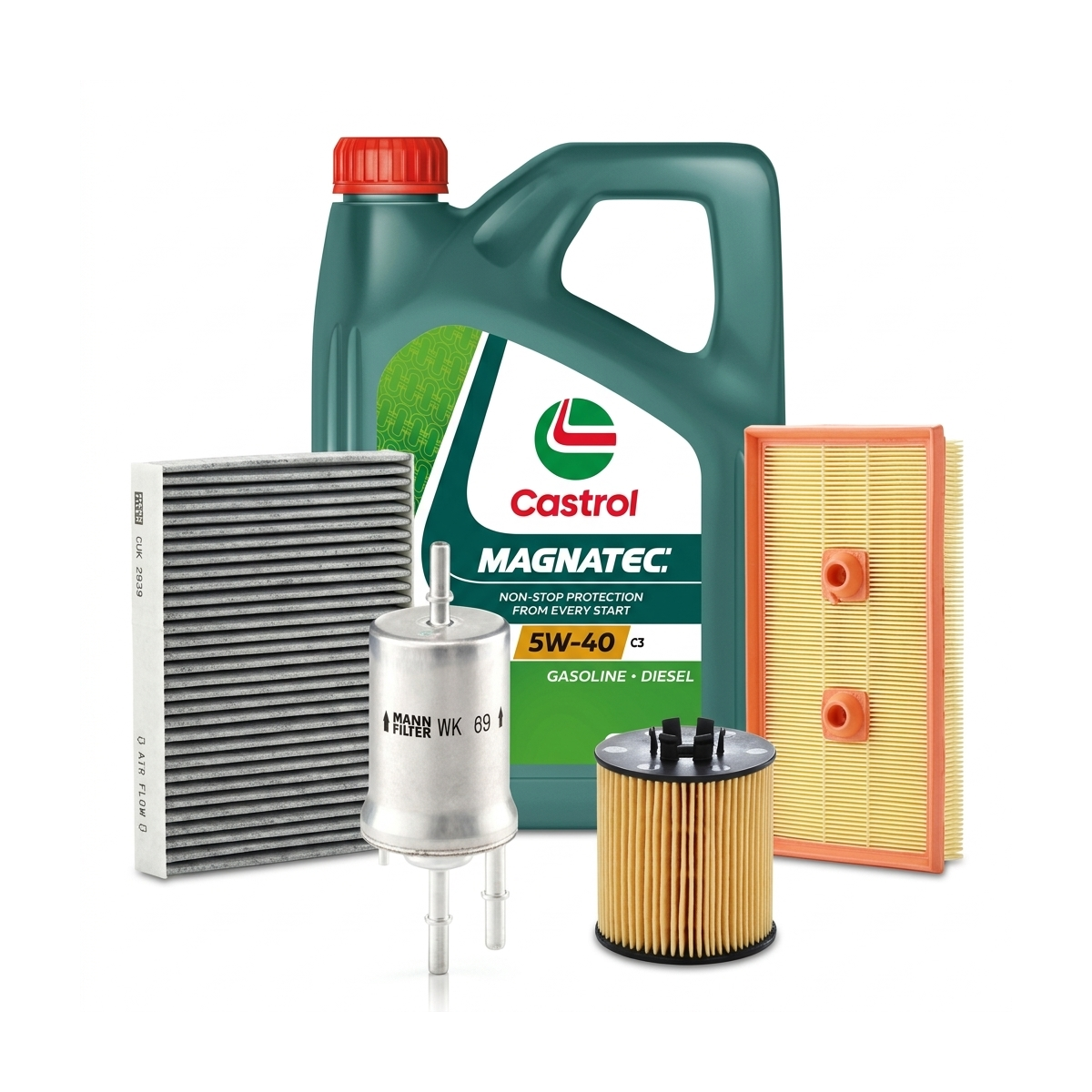 Kit revizie ulei Castrol MAGNATEC 5W-40 C3 + filtre Skoda Octavia 2 1.6 FSI 115 CP – MANN