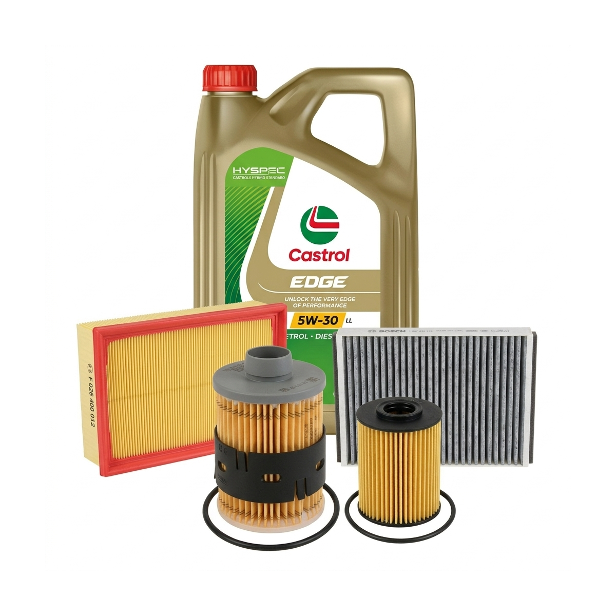 Kit revizie ulei Castrol EDGE 5W-30 LL + filtre Opel Astra H 1.9 CDTI 150 CP – Bosch