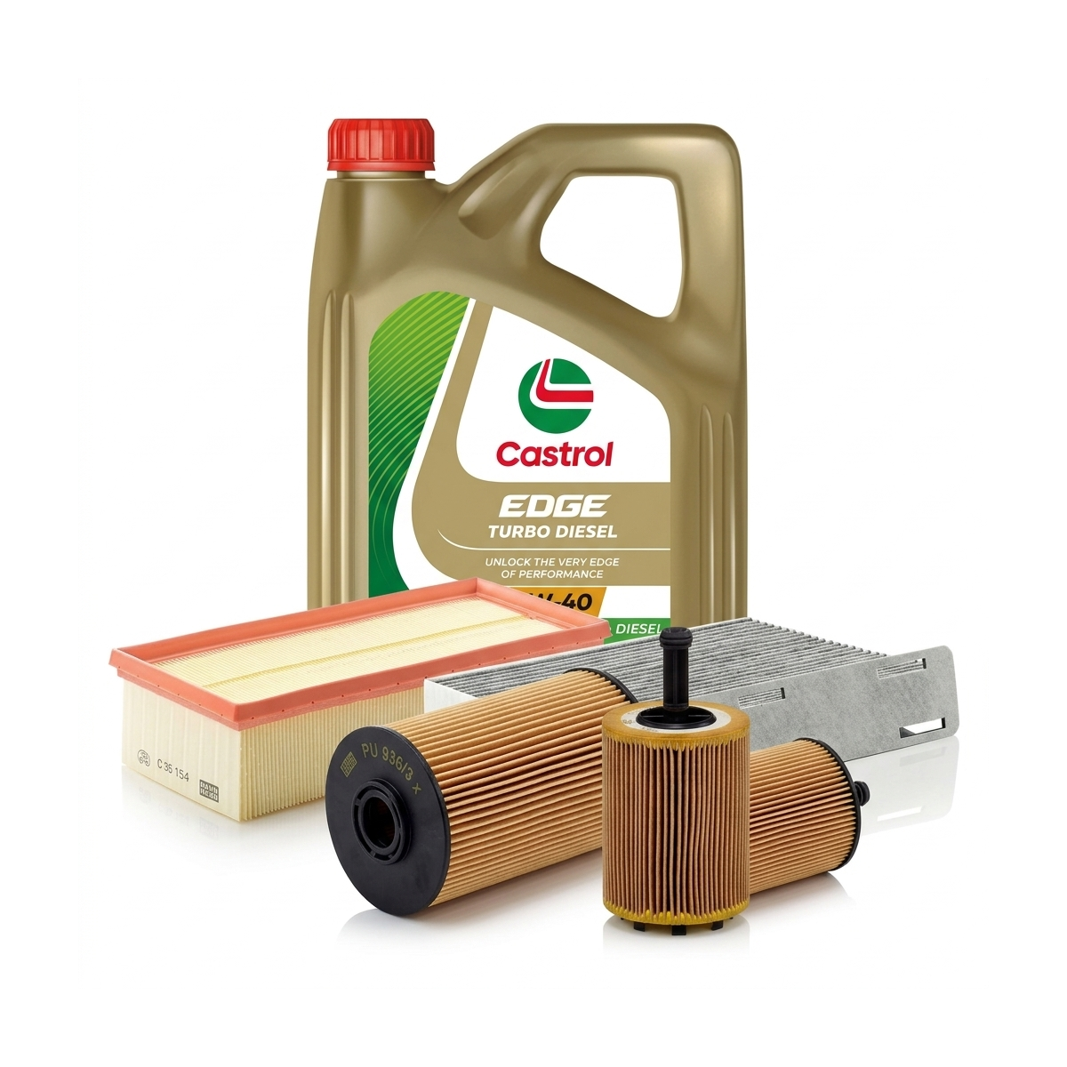 Kit revizie ulei Castrol EDGE Turbo Diesel 5W-40 + filtre VW Golf 5 1.9 TDI 90 CP – MANN