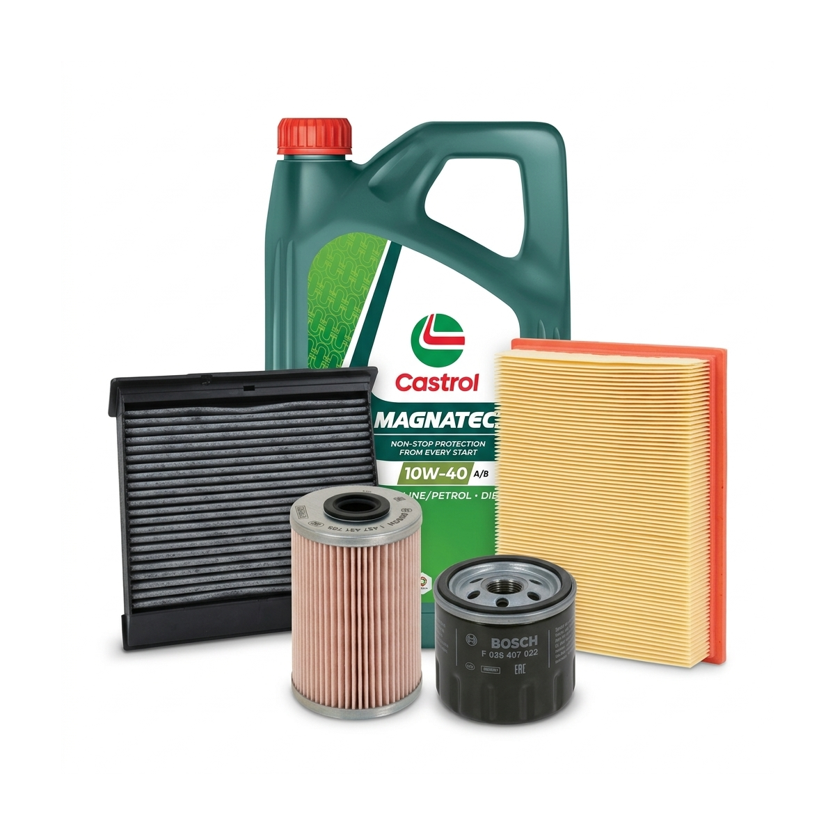 Kit revizie ulei Castrol MAGNATEC 10W-40 A/B + filtre Renault Megane 2 1.9 dCi 92 CP – Bosch