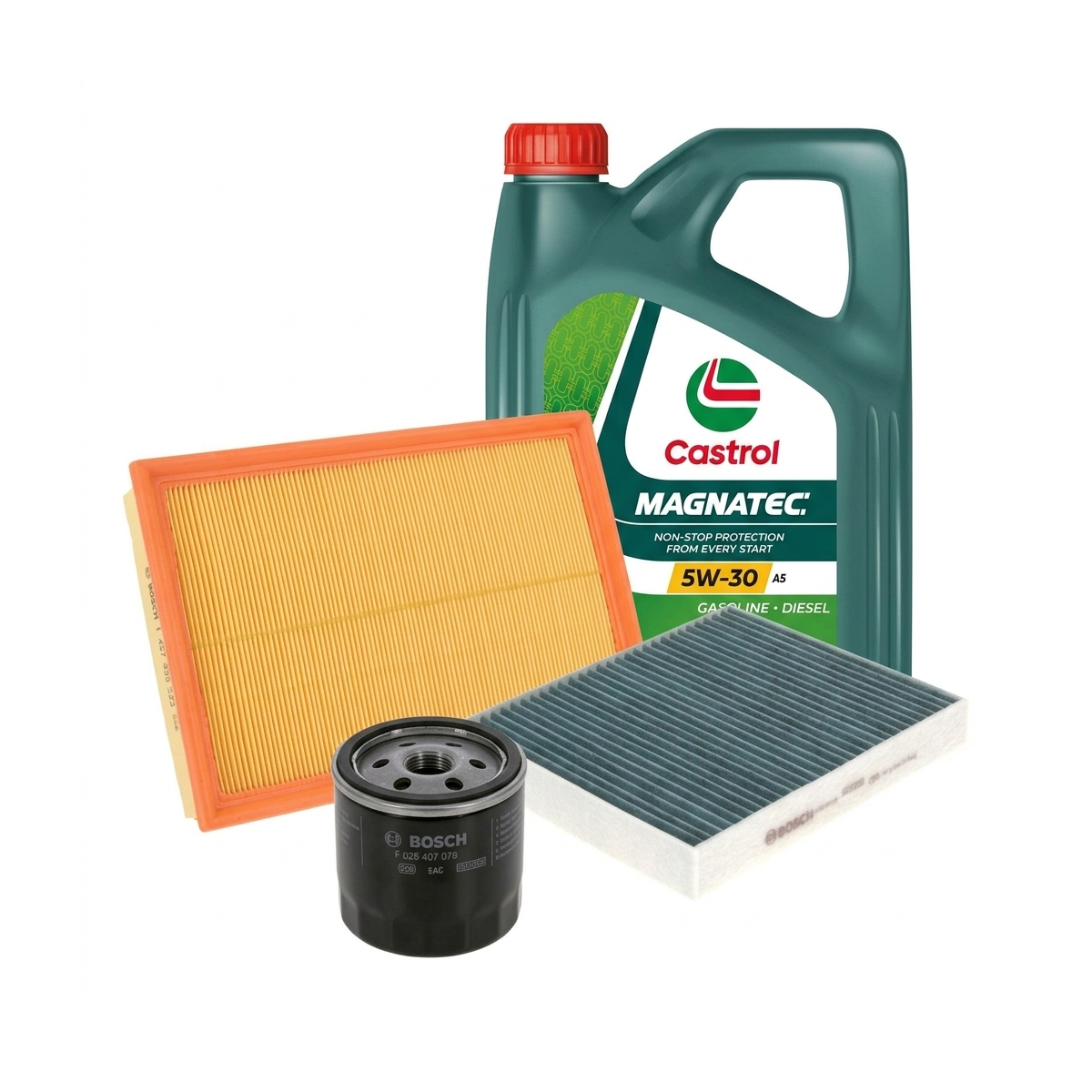 Kit revizie ulei Castrol MAGNATEC 5W-30 A5 + filtre Ford Focus 2 1.6 100 CP – Bosch