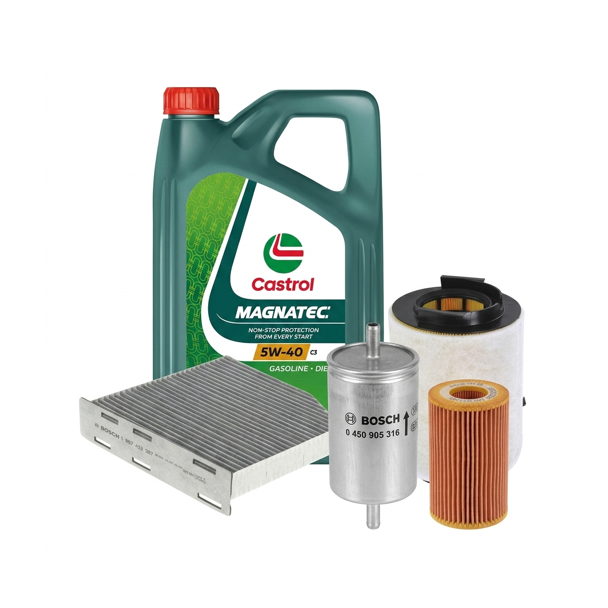 Kit revizie ulei Castrol MAGNATEC 5W-40 C3 + filtre VW Golf 5 2.0 FSI 4motion 150 CP – Bosch