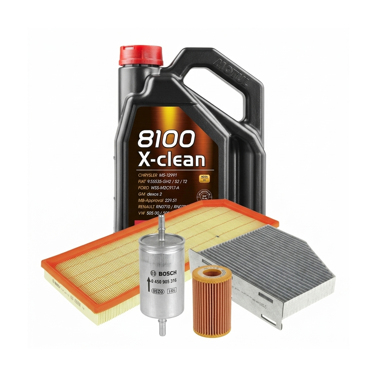 Kit revizie ulei Motul 8100 X-CLEAN 5W-40 + filtre VW Golf 5 2.0 GTI 200 CP – Bosch