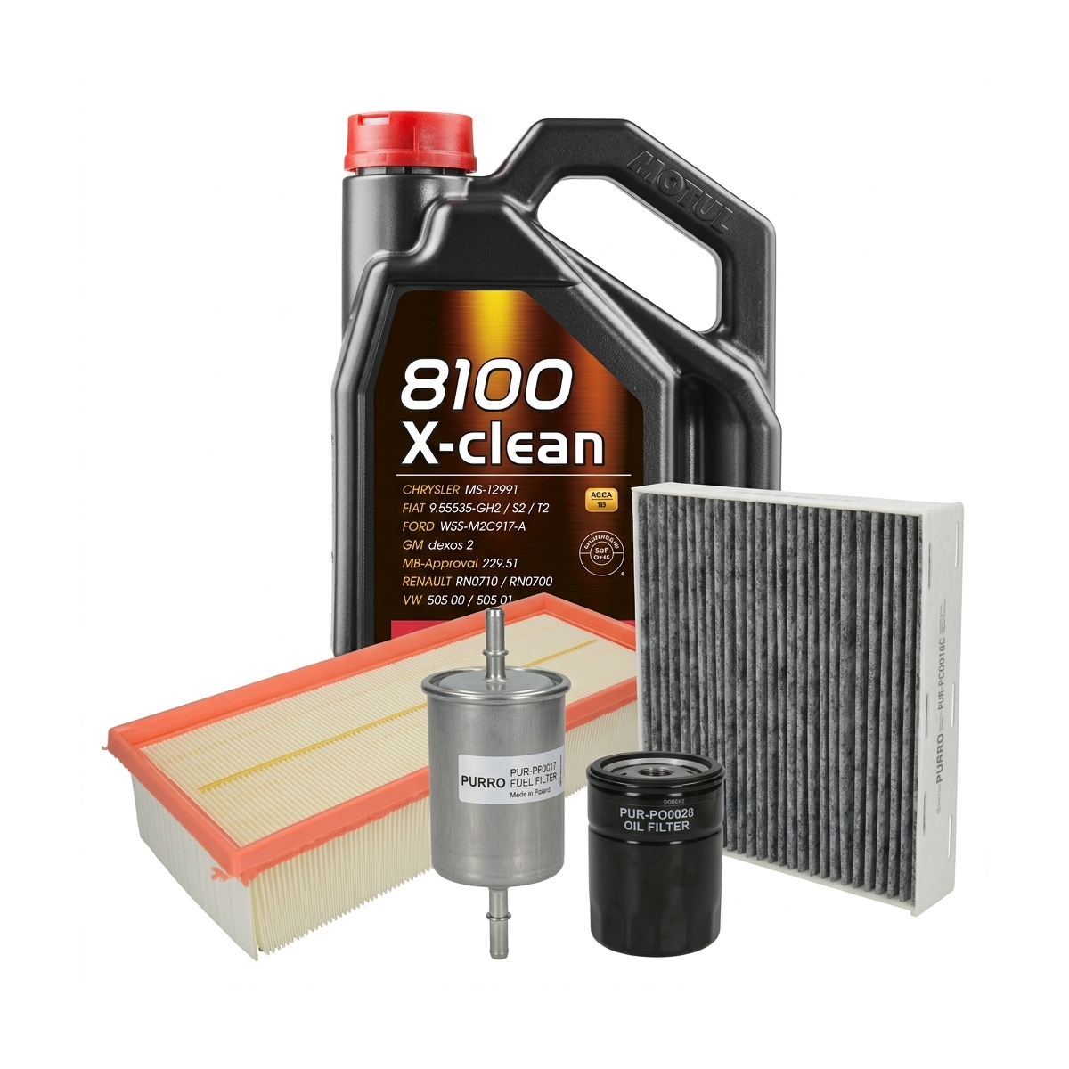 Kit revizie ulei Motul 8100 X-CLEAN 5W-40 + filtre VW Golf 5 2.0 GTI 200 CP – PURRO