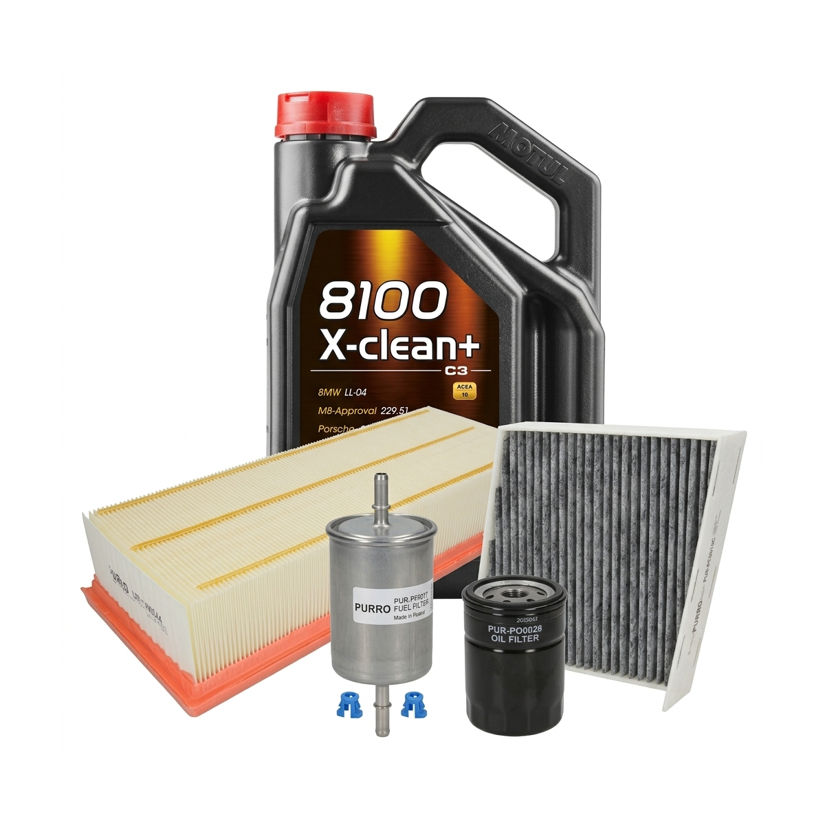 Kit revizie ulei Motul 8100 X-CLEAN+ 5W-30 + filtre VW Golf 5 2.0 GTI 200 CP – PURRO
