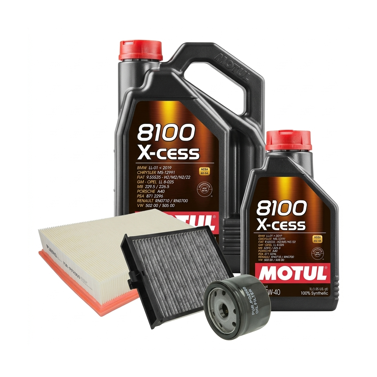 Kit revizie ulei Motul 8100 X-CESS 5W-40 + filtre Renault Megane 2 2.0 16V Turbo 163 CP – PURRO
