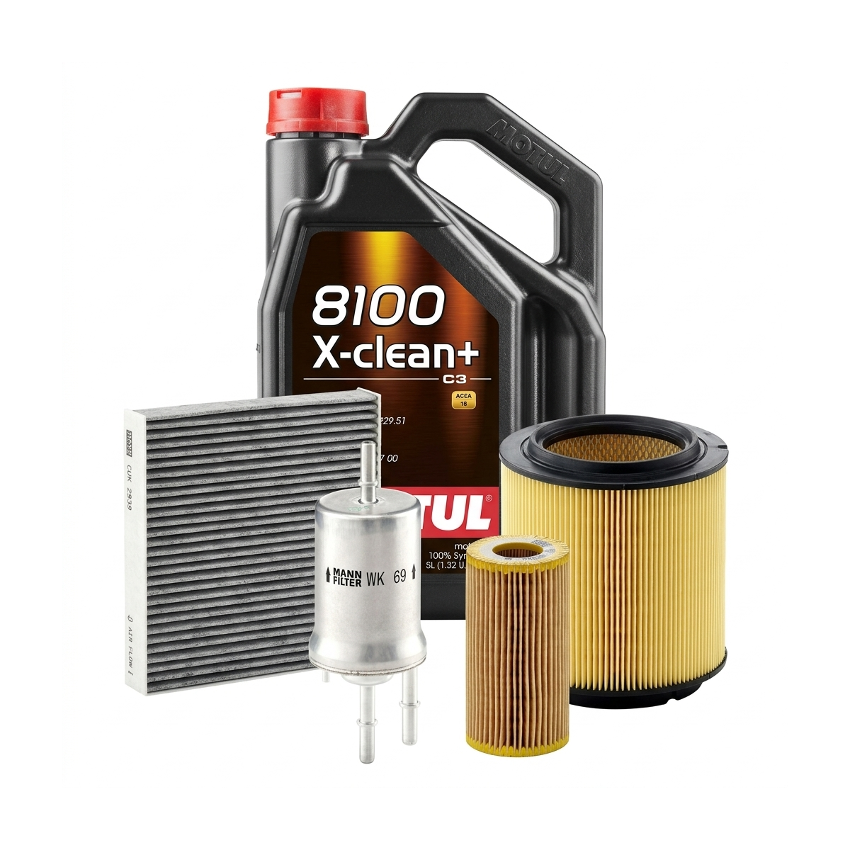 Kit revizie ulei Motul 8100 X-CLEAN+ 5W-30 + filtre Skoda Octavia 2 2.0 FSI 150 CP – MANN