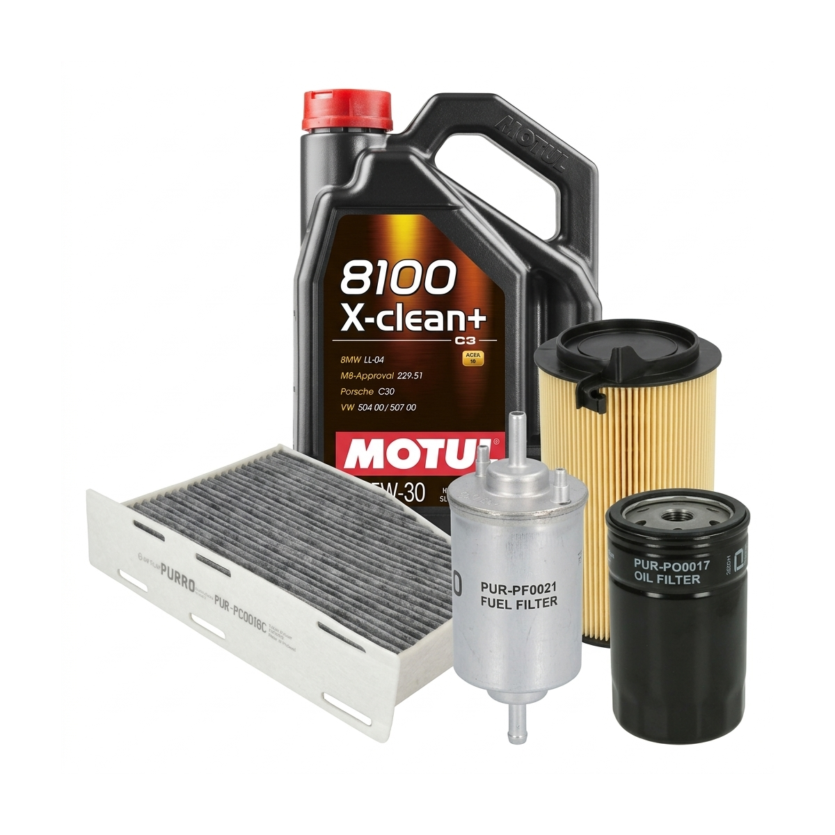 Kit revizie ulei Motul 8100 X-CLEAN+ 5W-30 + filtre VW Jetta 3 1.6 102 CP – PURRO