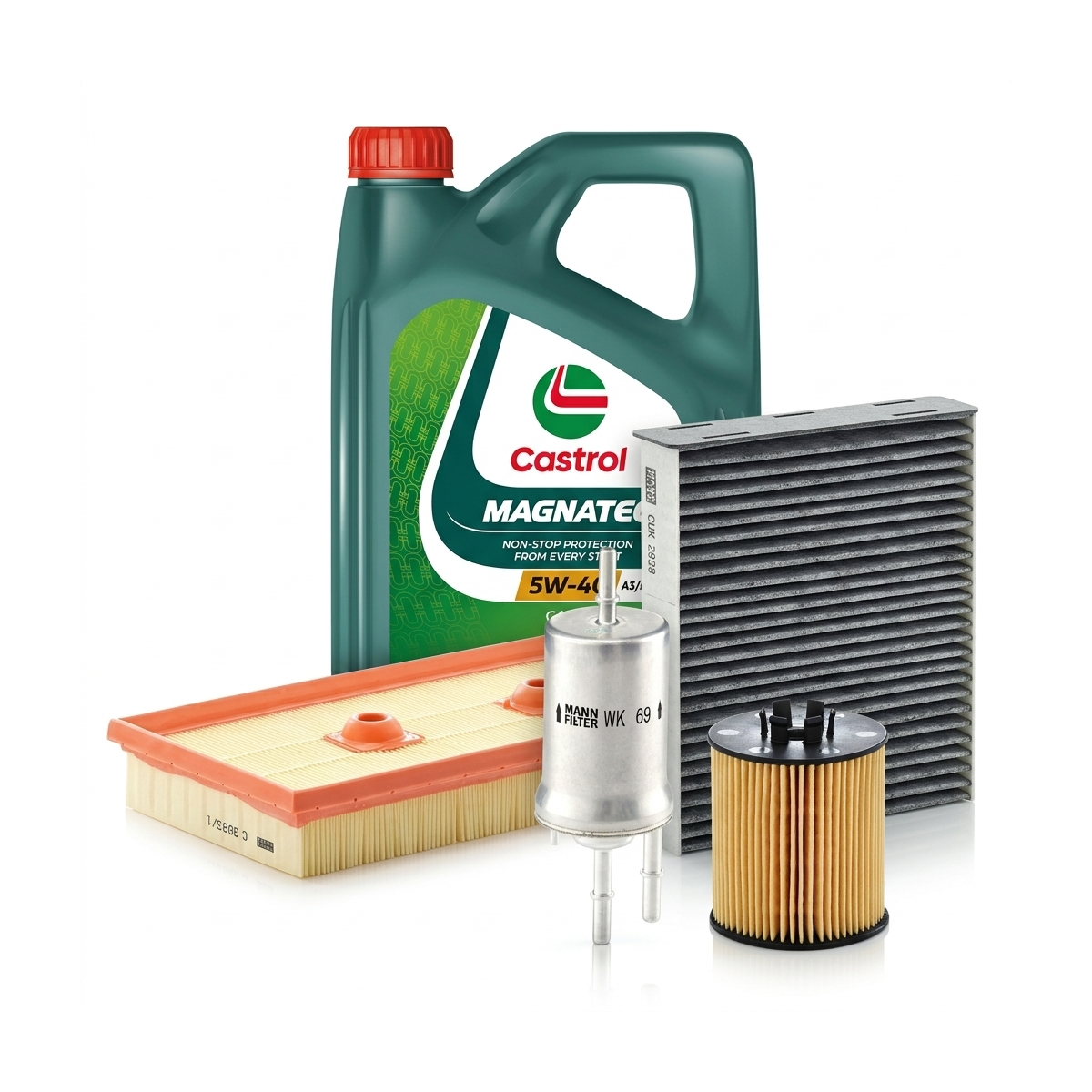 Kit revizie ulei Castrol MAGNATEC 5W-40 A3/B4 + filtre VW Jetta 3 1.6 FSI 115 CP – MANN
