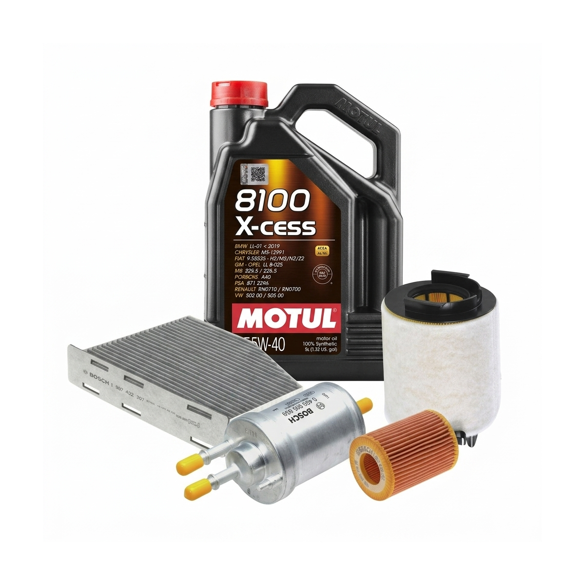 Kit revizie ulei Motul 8100 X-CESS 5W-40 + filtre VW Jetta 3 2.0 FSI 150 CP – Bosch