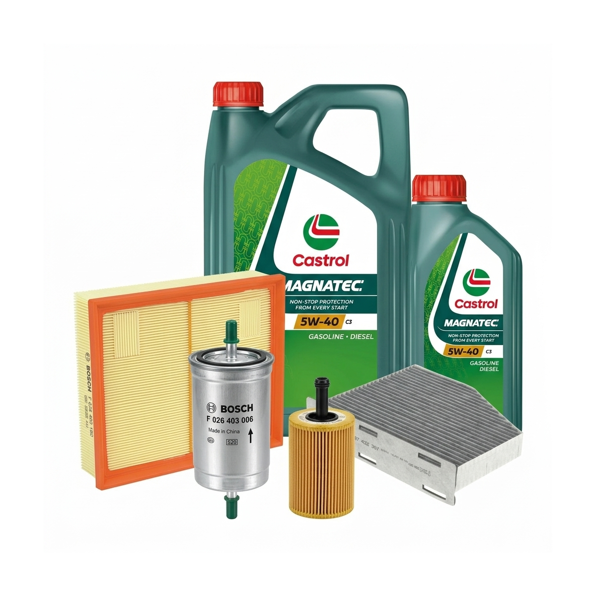 Kit revizie ulei Castrol MAGNATEC 5W-40 C3 + filtre VW Golf 5 3.2 R32 4motion 250 CP – Bosch