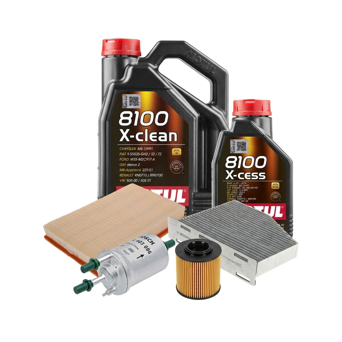 Kit revizie ulei Motul 8100 X-CLEAN 5W-40 + filtre VW Golf 5 3.2 R32 4motion 250 CP – Bosch