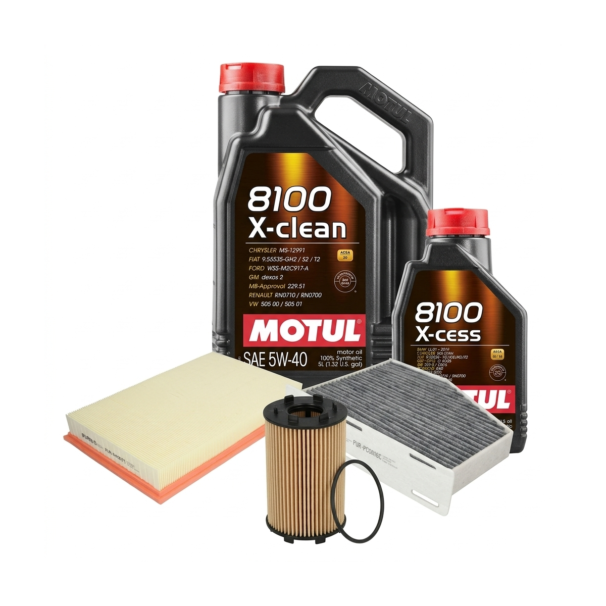 Kit revizie ulei Motul 8100 X-CLEAN 5W-40 + filtre VW Golf 5 3.2 R32 4motion 250 CP – PURRO