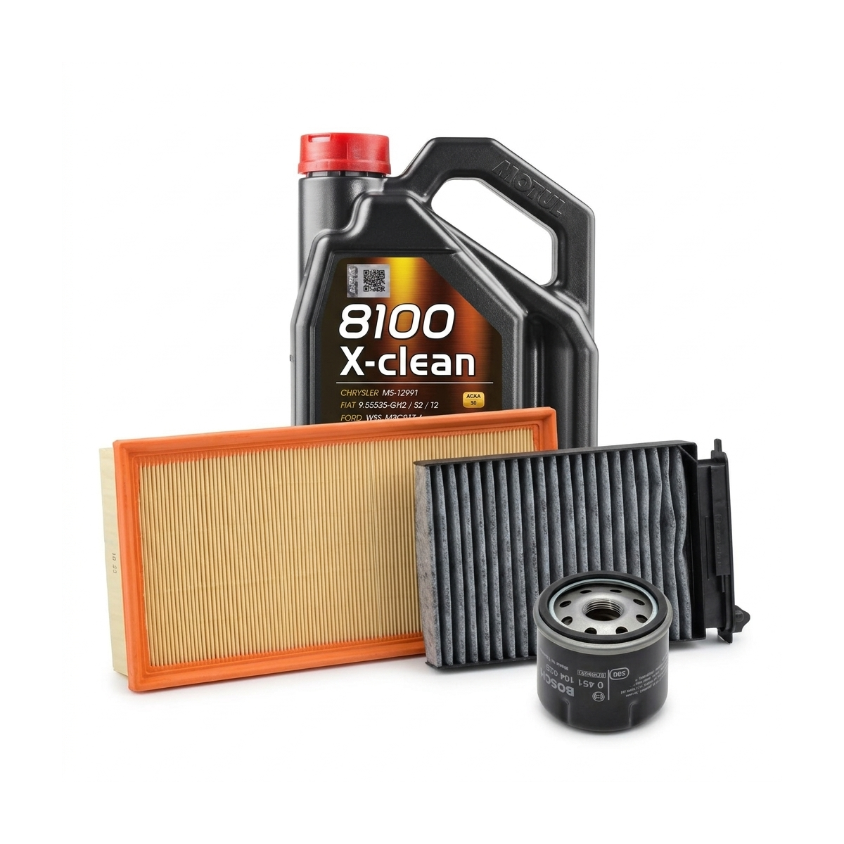 Kit revizie ulei Motul 8100 X-CLEAN 5W-40 + filtre Renault Clio 3 1.2 16V 75 CP – Bosch