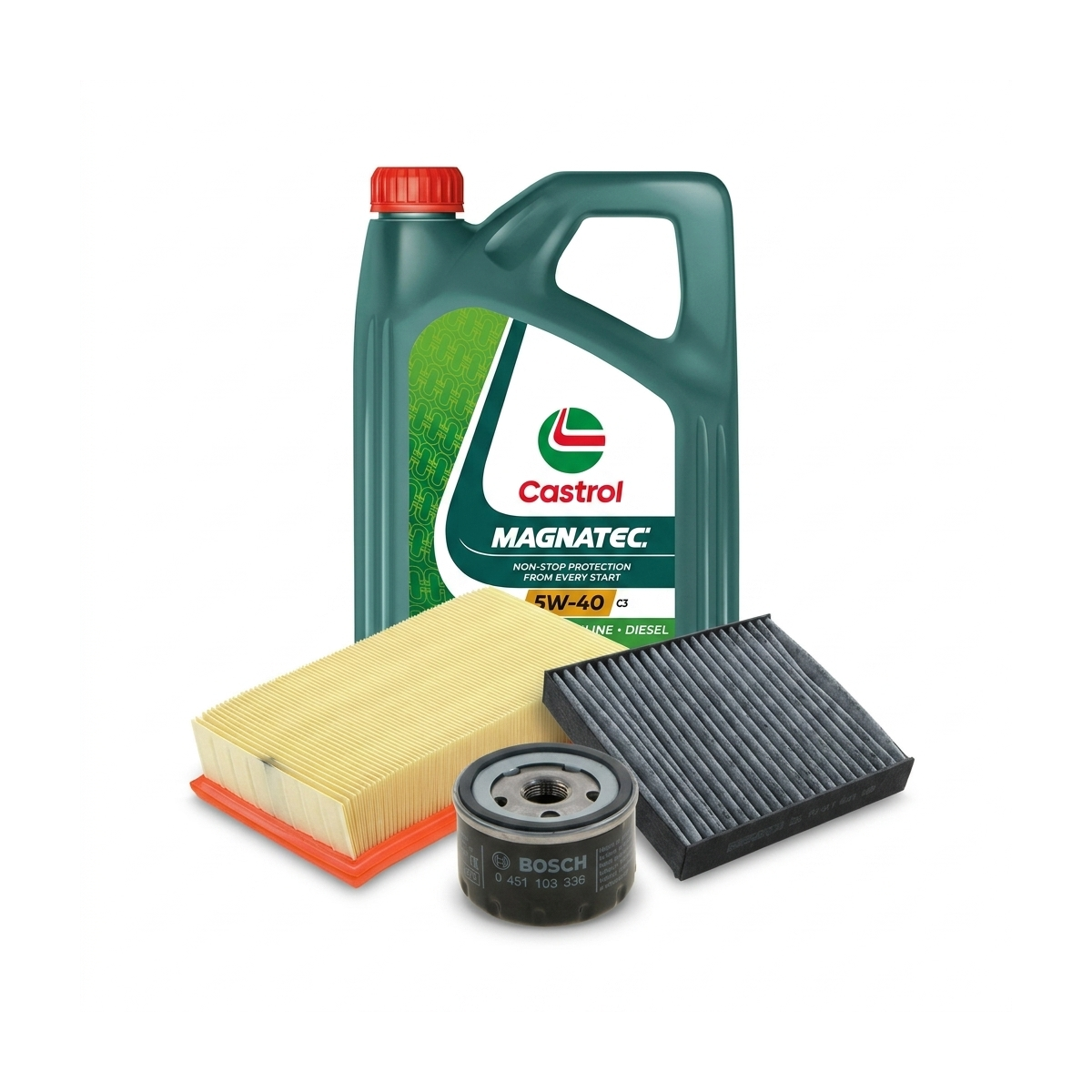 Kit revizie ulei Castrol MAGNATEC 5W-40 C3 + filtre Renault Clio 3 1.6 16V 88 CP – Bosch