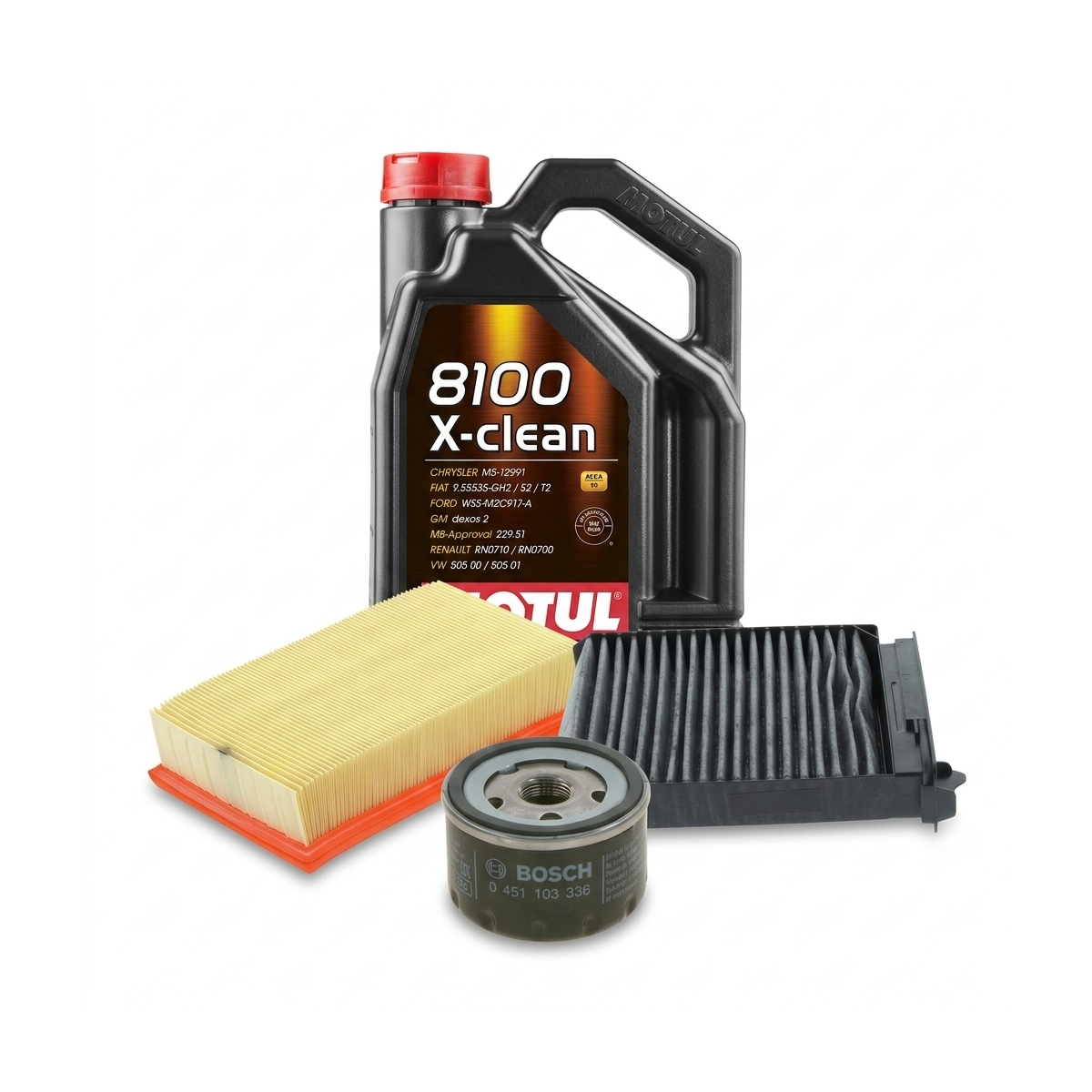 Kit revizie ulei Motul 8100 X-CLEAN 5W-40 + filtre Renault Clio 3 1.6 16V 112 CP – Bosch