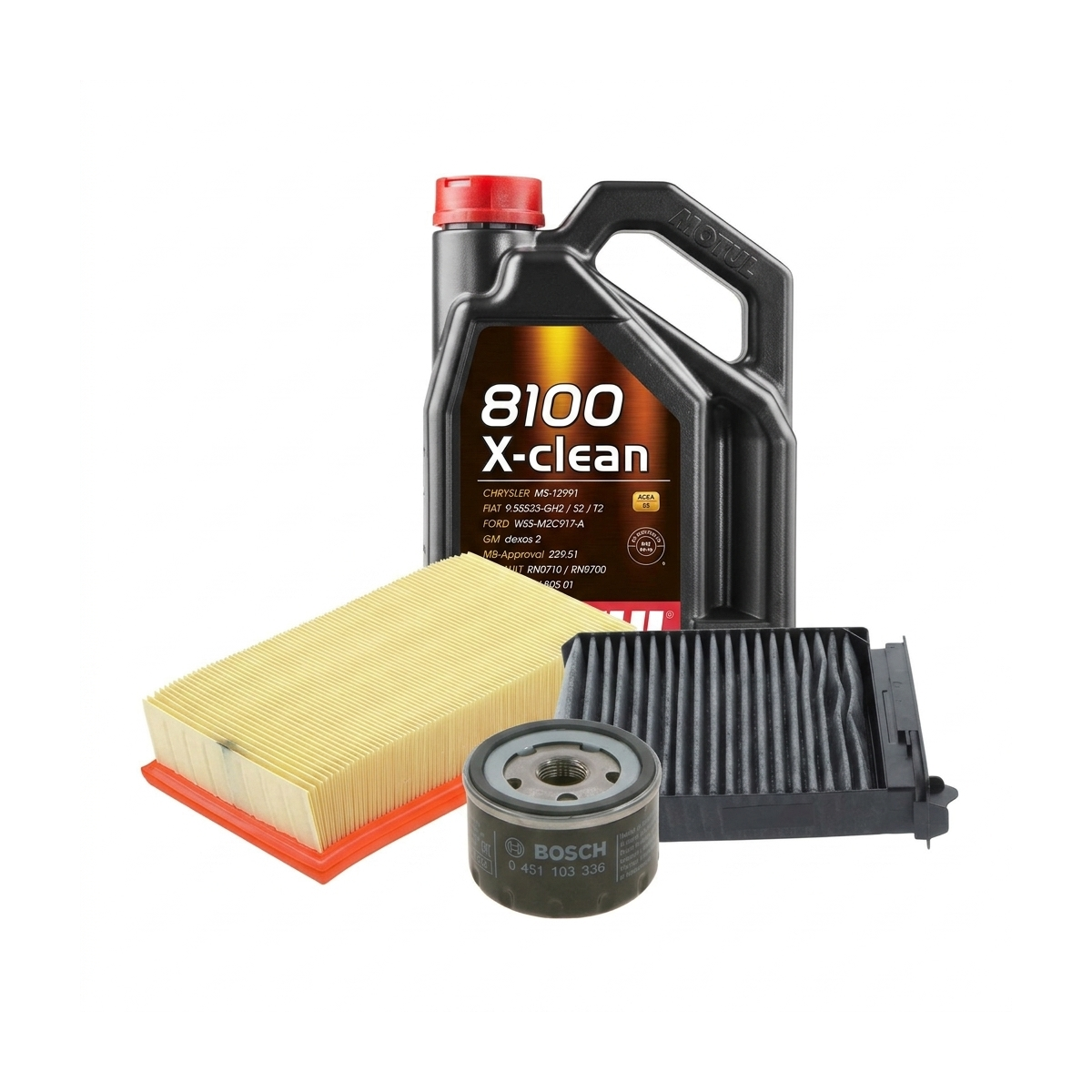 Kit revizie ulei Motul 8100 X-CLEAN 5W-40 + filtre Renault Clio 3 1.4 16V 98 CP – Bosch