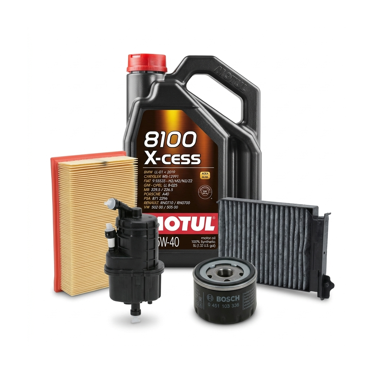 Kit revizie ulei Motul 8100 X-CESS 5W-40 + filtre Renault Clio 3 1.5 dCi 68 CP – Bosch