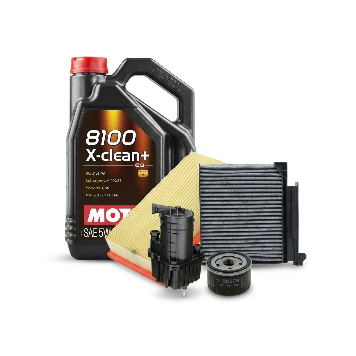 Kit revizie ulei Motul 8100 X-CLEAN+ 5W-30 + filtre Renault Clio 3 1.5 dCi 106 CP – Bosch