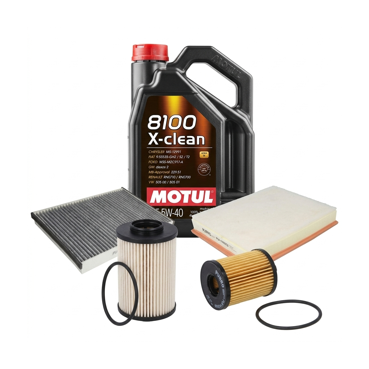 Kit revizie ulei Motul 8100 X-CLEAN 5W-40 + filtre Opel Astra H 1.3 CDTI 90 CP – PURRO