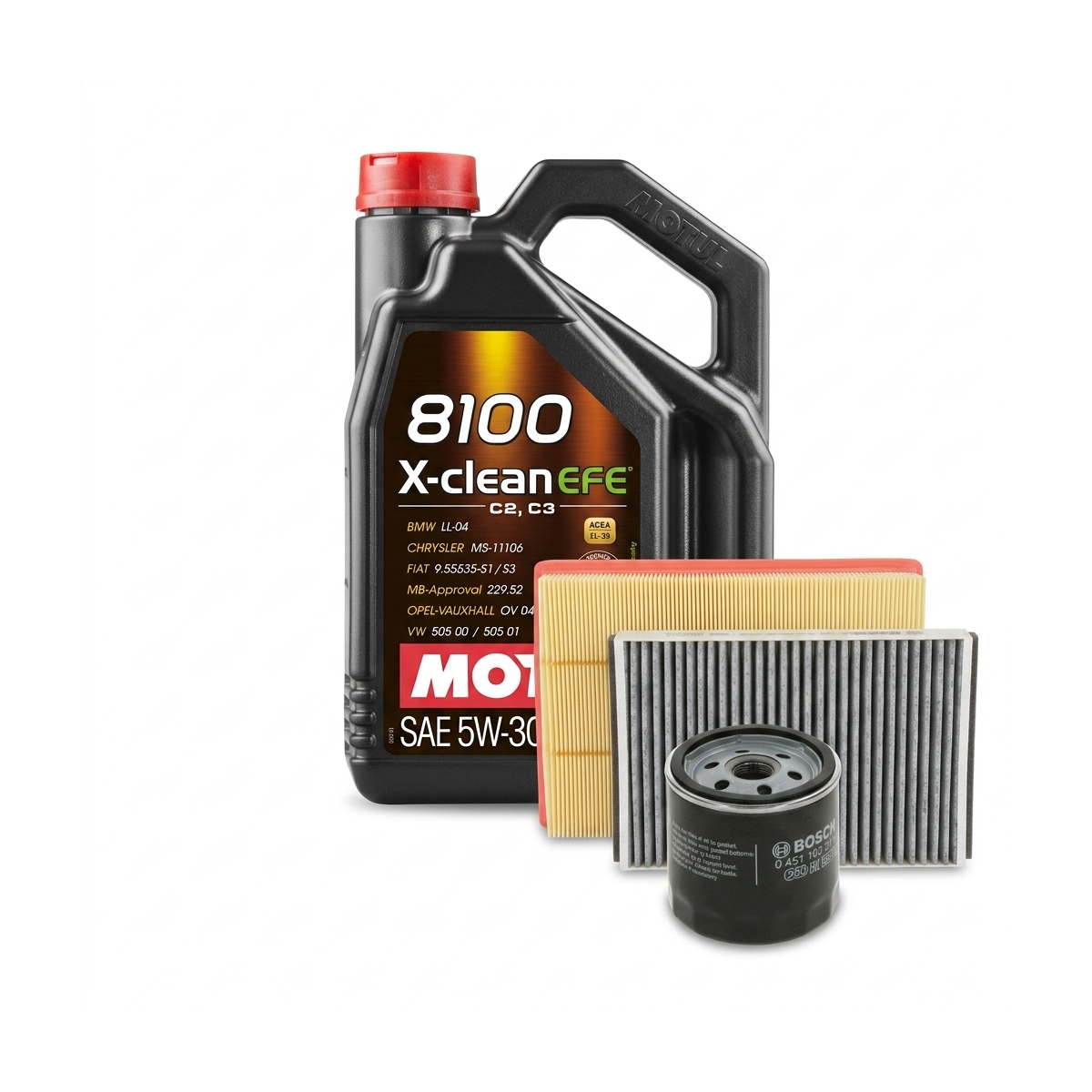 Kit revizie ulei Motul 8100 X-CLEAN EFE 5W-30 + filtre Opel Astra H 2.0 Turbo 240 CP – Bosch