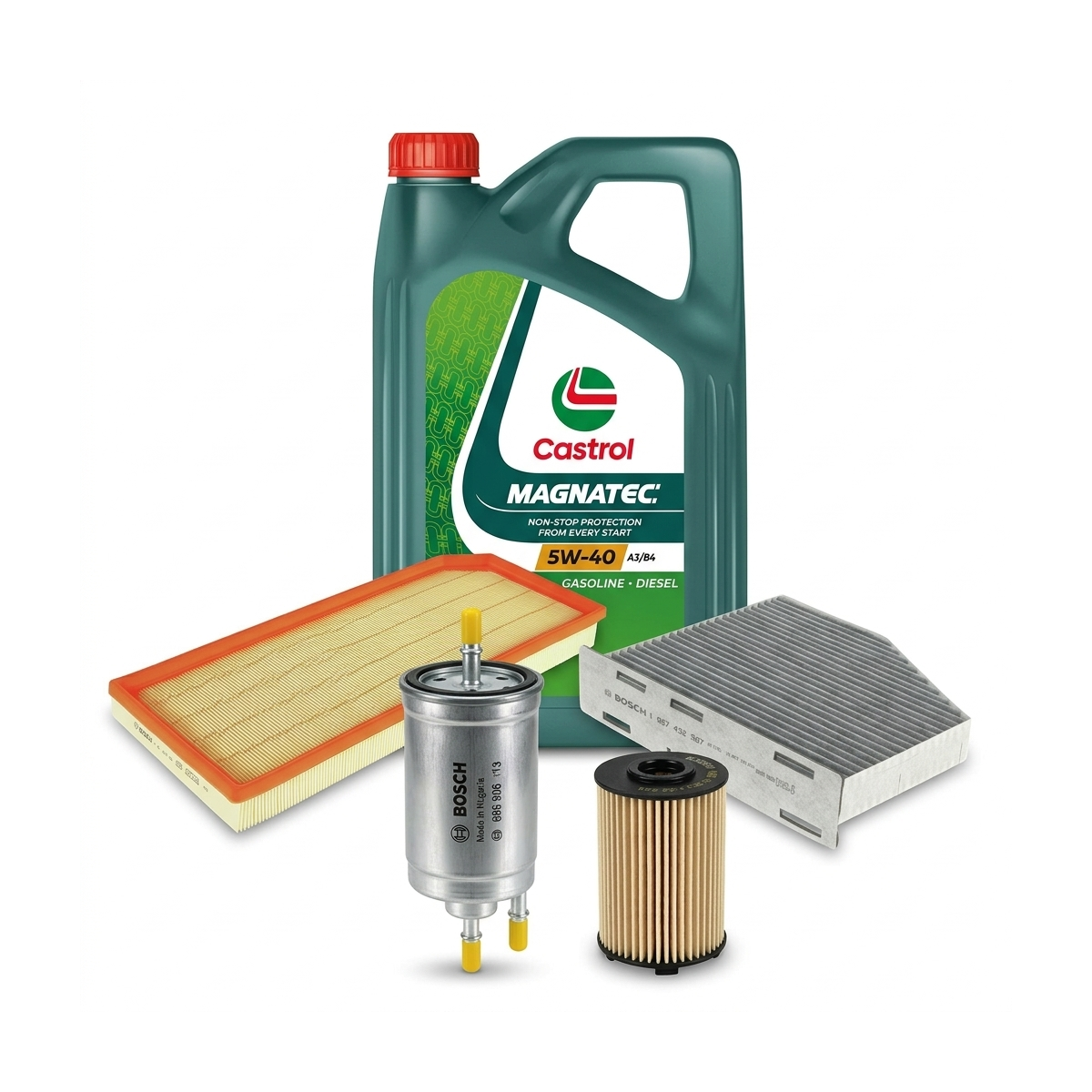 Kit revizie ulei Castrol MAGNATEC 5W-40 A3/B4 + filtre VW Jetta 3 2.0 TFSI 200 CP – Bosch