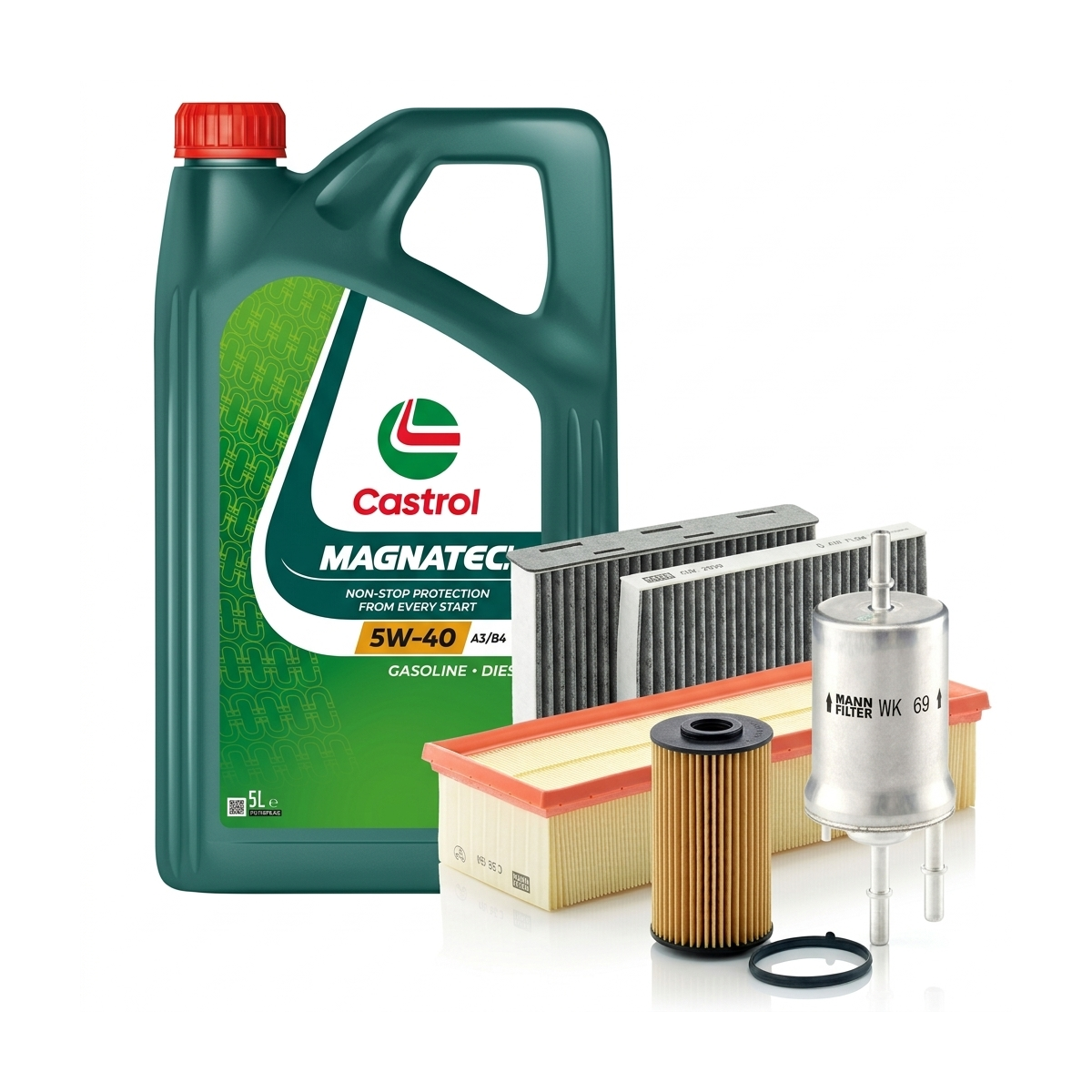 Kit revizie ulei Castrol MAGNATEC 5W-40 A3/B4 + filtre VW Jetta 3 2.0 TFSI 200 CP – MANN