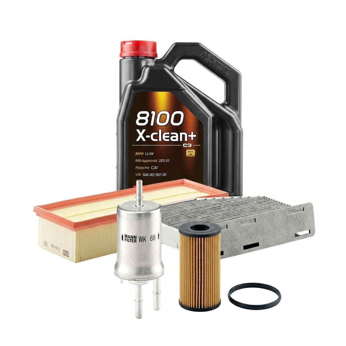 Kit revizie ulei Motul 8100 X-CLEAN+ 5W-30 + filtre VW Jetta 3 2.0 TFSI 200 CP – MANN