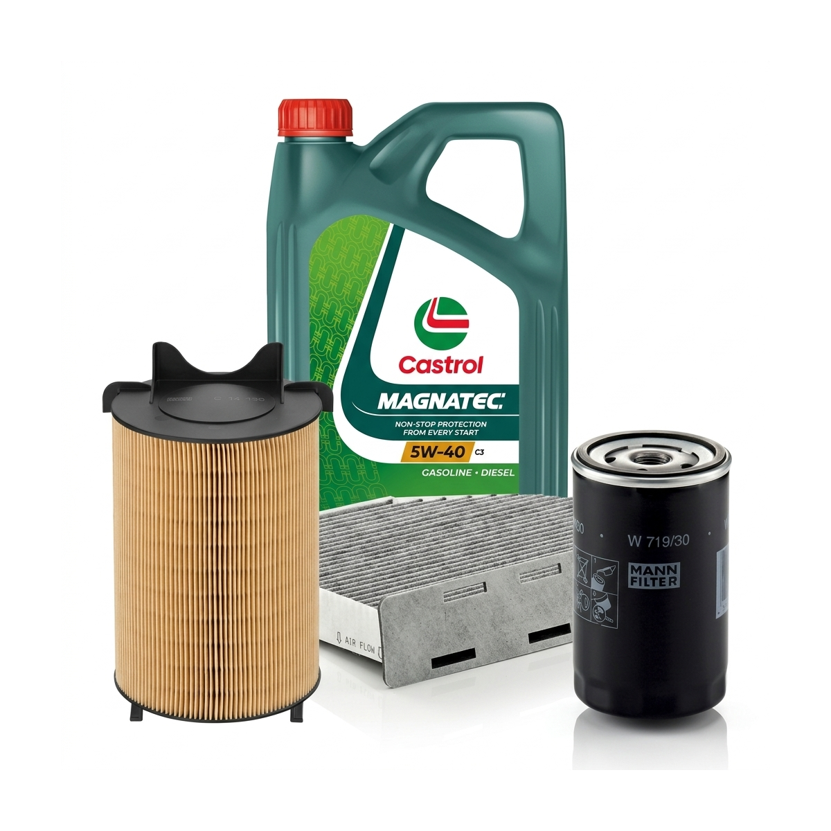 Kit revizie ulei Castrol MAGNATEC 5W-40 C3 + filtre VW Passat B6 1.6 102 CP – MANN