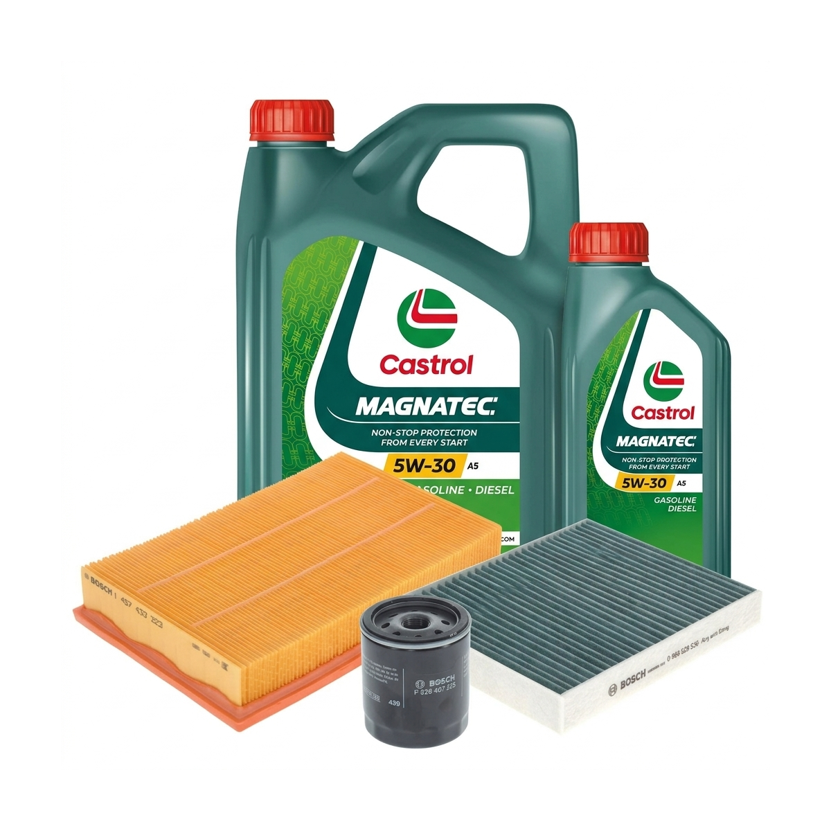 Kit revizie ulei Castrol MAGNATEC 5W-30 A5 + filtre Ford Focus 2 1.8 Flexifuel 125 CP – Bosch