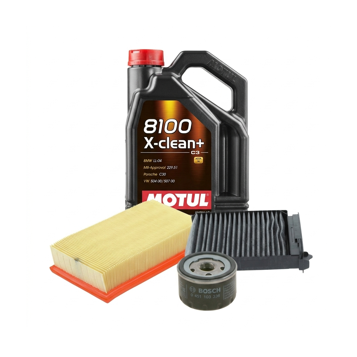 Kit revizie ulei Motul 8100 X-CLEAN+ 5W-30 + filtre Renault Clio 3 2.0 16V Sport 197 CP – Bosch