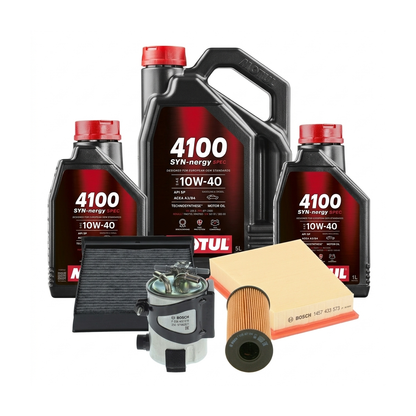Kit revizie ulei Motul 4100 SYN-NERGY SPEC 10W-40 + filtre Renault Megane 2 2.0 dCi 150 CP – Bosch