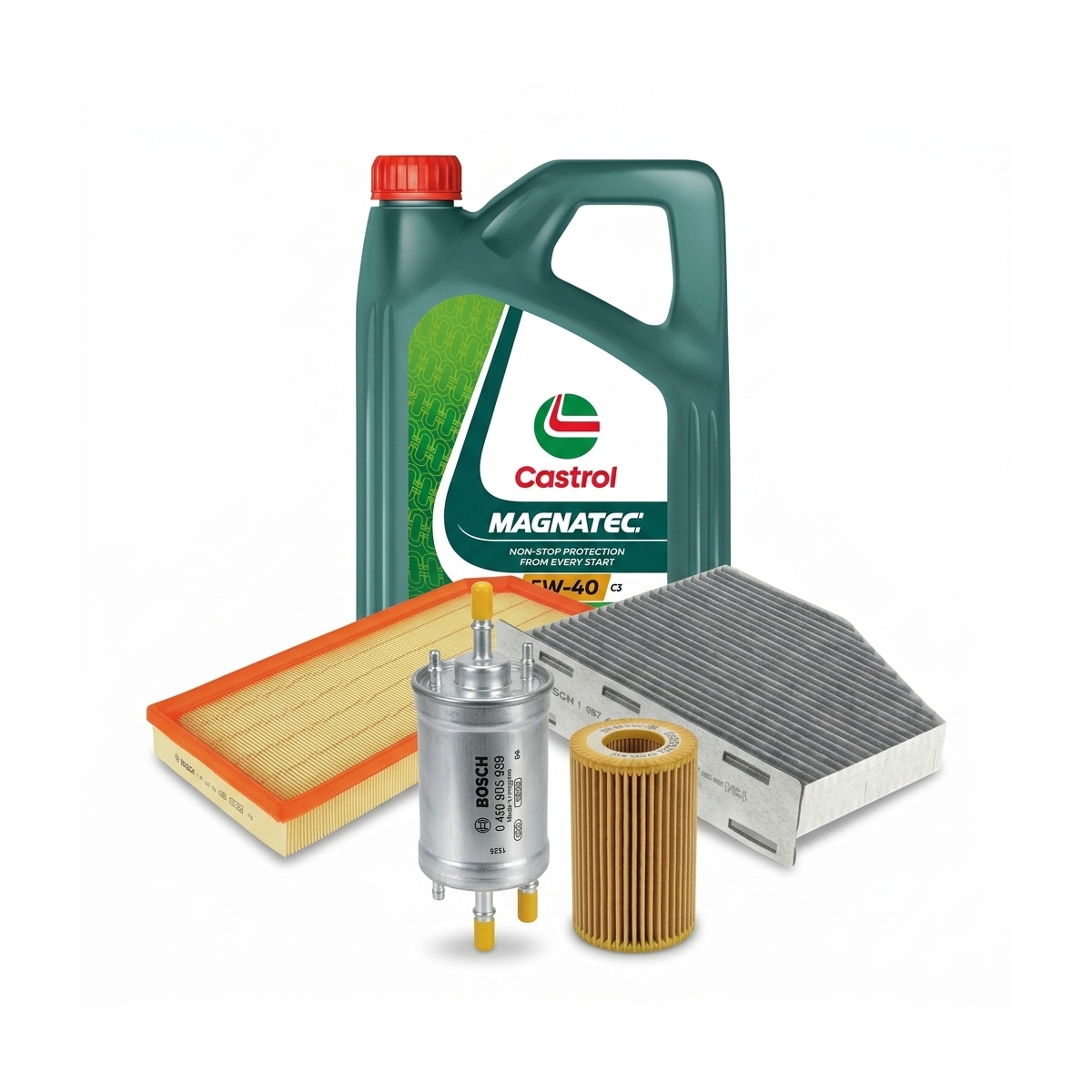 Kit revizie ulei Castrol MAGNATEC 5W-40 C3 + filtre Skoda Octavia 2 2.0 TFSI 200 CP , coduri motor BWA, CCZA – Bosch