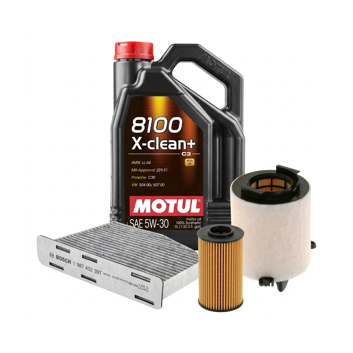 Kit revizie ulei Motul 8100 X-CLEAN+ 5W-30 + filtre VW Passat B6 2.0 FSI 4motion 150 CP – Bosch