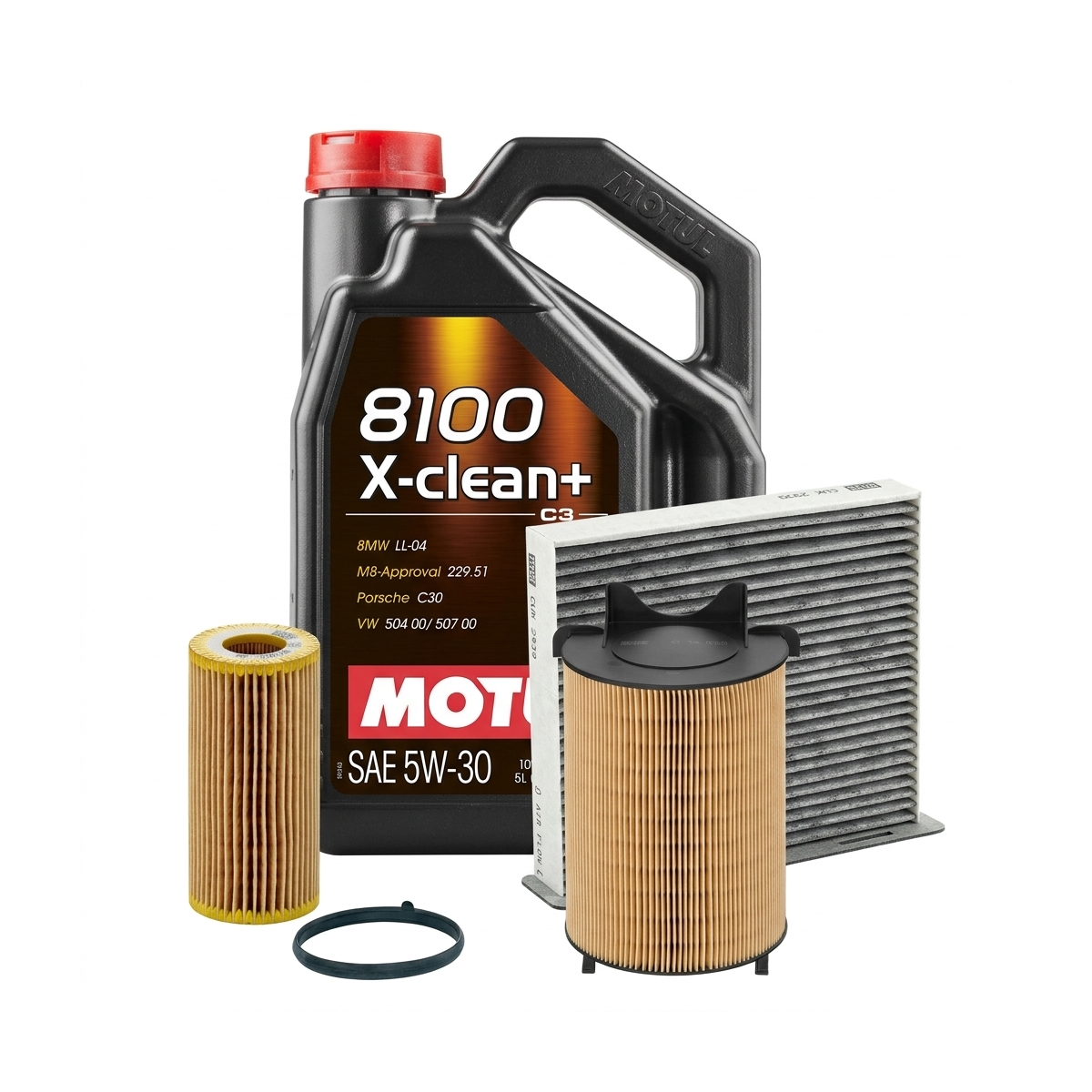 Kit revizie ulei Motul 8100 X-CLEAN+ 5W-30 + filtre VW Passat B6 2.0 FSI 4motion 150 CP – MANN